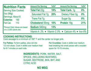 Breakfast Sausage 1lb Bulk Roll Nutritional Info