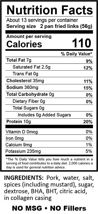 nutritional information and cooking instructions