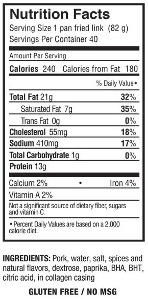 nutritional information and cooking instructions