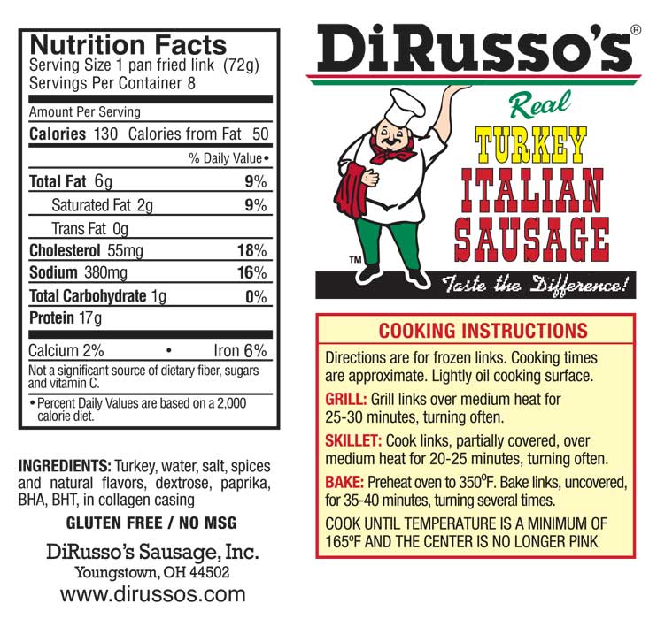 nutritional information and cooking instructions